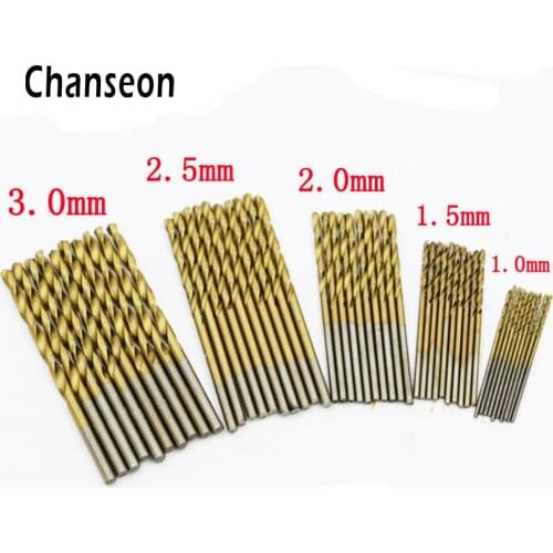 50pcs/lot Woodworking Wood Tool Titanium Coated HSS High Speed Steel Drill Bit Set 1/1.5/2/2.5/3mm Twist Drill Bit