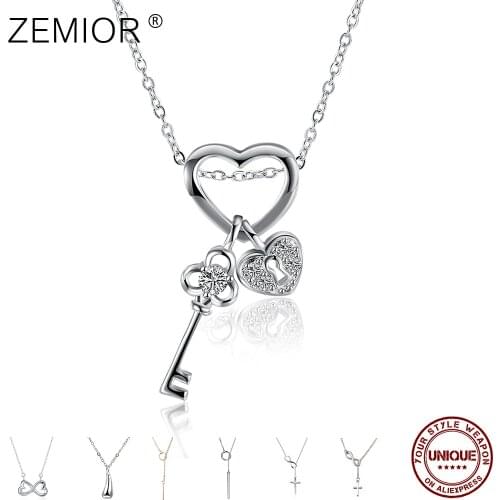 Classic Love Heart Pendant Necklace For Women Advanced Cubic Zirconia Silver Color Necklaces Fine Fashion New Trend Jewelry Gift