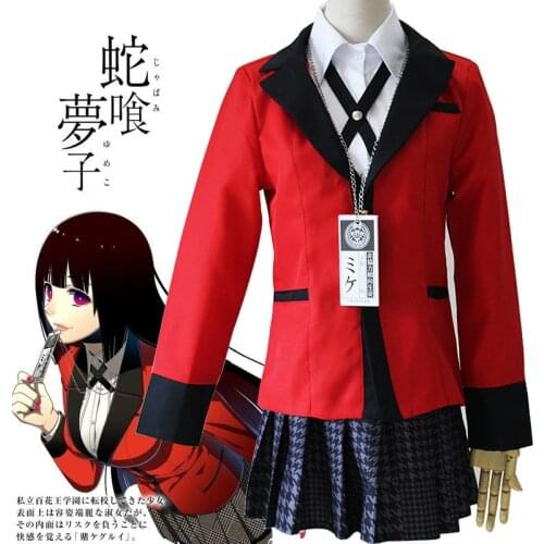 Full Set Anime Kakegurui Cosplay Costumes Jabami Yumeko Japanese Style School Uniforms Red Suit Short Skirt For Women Girls