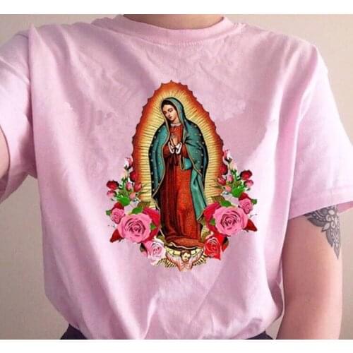 Our Lady Of Guadalupe Saint Virgin Mary With Roses T-Shirt Casual Short Sleeves Christian Tee Catholic Faith Shirt