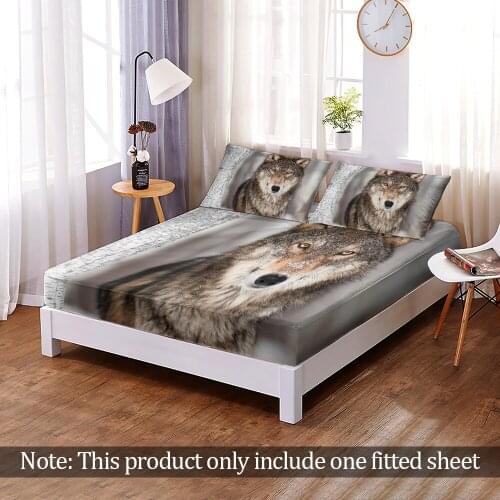 Custom Queen King Size 3D Print Jungle Wild Animal Wolf Fitted Sheet Elastic Band Modern Fashion Bed Sheet Home Bedroom Decor