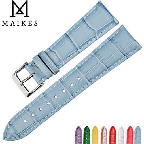 MAIKES New watch accessories 12mm-22mm watchbands women blue genuine leather watch strap wristband for Citizen watch band