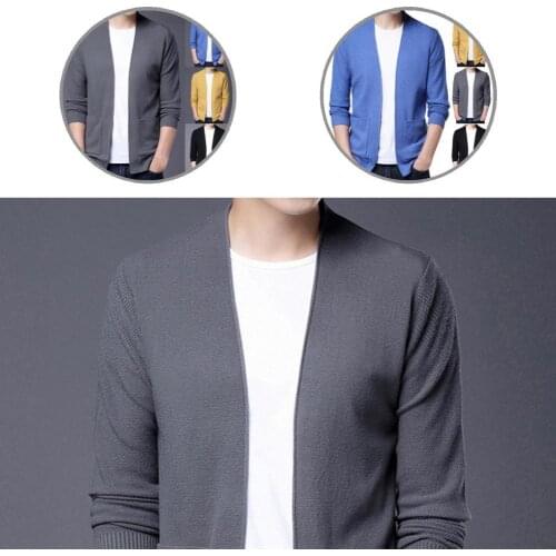 2021New Mens Sweaters Solid Color Streetwear Pure Color V Neck Male Cardigan Going Out Knitwear Sweatercoat Casual Base Shirt
