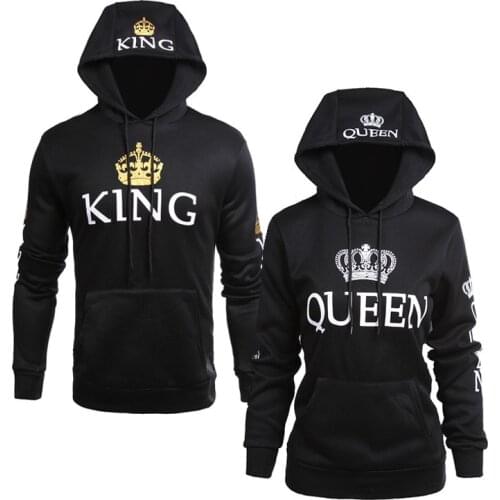 King Queen Printed Hooded Long Sleeved Couple Sweatshirts Autumn Winter Long Sleeve Hoodie Pullovers Women Sweatshirt