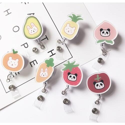 Retractable Badge Reel Cute Fruit Pattern Nurse Lanyards ID Name Card Badge Holder Women Men Kid Student Doctor Badge Reel Clip