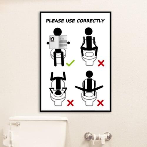 Poster for Bathroom Wc Toilet Decor Canvas Painting Decoration for Wall Please Use Correct Quote Picture Frameless