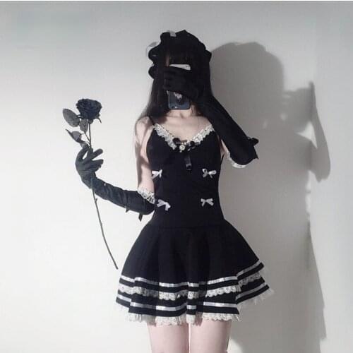 Lolita Sexy Maid Cosplay Costumes Cute Black Dress And Thong Anime Punk School Girl Gothic Outfit For Woman With Hat Gloves New