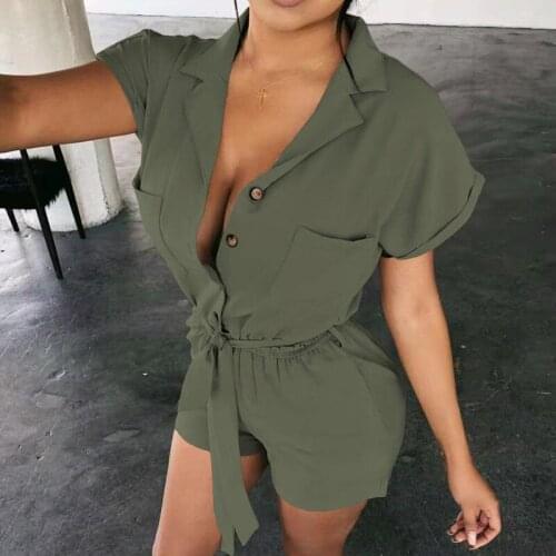 Office Lady Elegant Lace-up Belted Jumpsuit Spring Summer Sexy Notched Collar Button Rompers Women Casual Solid Overalls