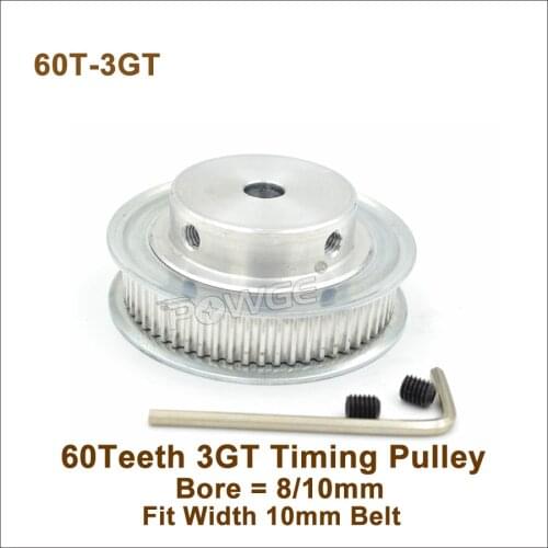 POWGE 60 Teeth 3GT Timing Pulley Bore 6.35/8/10mm Fit W=10mm 3GT Synchronous Belt 60T 60Teeth GT3 Timing Belt Pulley 3D Printer