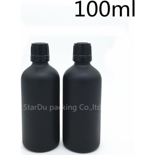 200pcs/lot 100ML Black Frosted Glass Bottle 100ml Vials Essential Oil Bottle black Plastic cover Perfume bottles