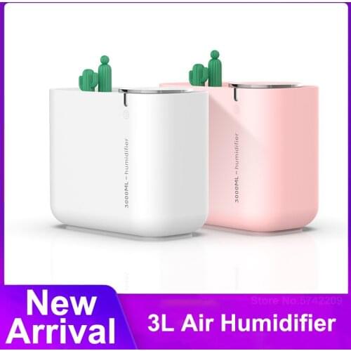 3000ml Cactus USB Air Humidifier Large Capacity Double Nozzle Ultrasonic Cool Humidificador Aroma Diffuser for Home office etc