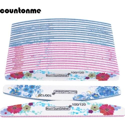 50pcs/lot Nail File Lime 100/120 Double Side Sandpaper Sanding Buffer Block Half Moon Nail Files For UV Gel Polish Manicure Tool