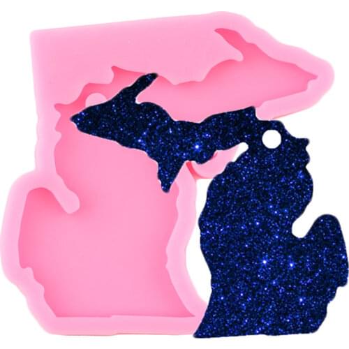 Shiny US State Michigan Silicone Molds DIY Epoxy Mould Silicone Resin Pendant Jewelry Making Crafting Keychains Moulds