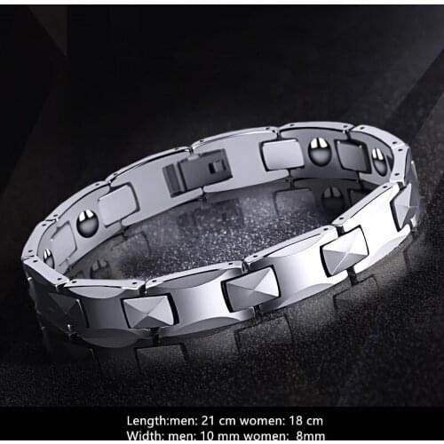 8/10MM Silver Tungsten Carbide Bracelet High Polished Anti-Fatigue Health Magnetic Link Fashion Accessories