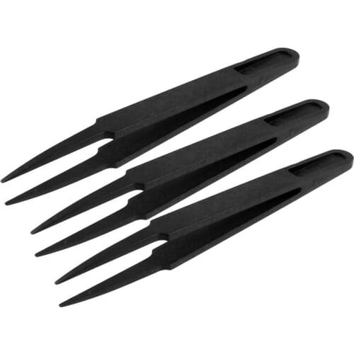 3 Pcs Black Plastic Electronic Pointy Tip Anti-static Tweezers