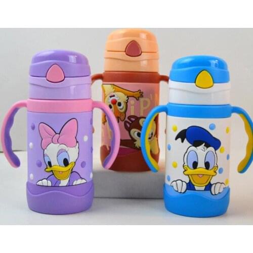 Disney Baby Straw Donald Duck Bottle Water Cup Boys Girls Outdoor Sports Learning Drink Water Handle Cute Babies Cup