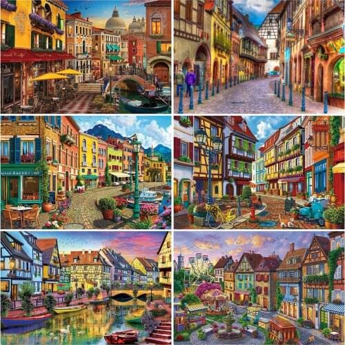 EverShine Diamond Embroidery Landscape Diamond Painting Full Square Mosaic Picture Of Rhinestones Street Cross Stitch Home Decor