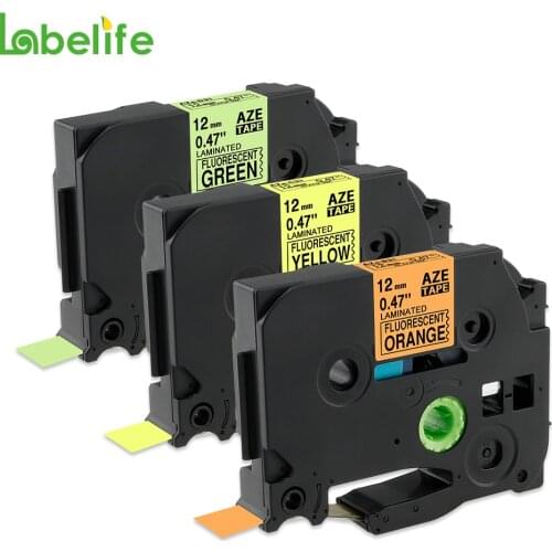 Labelife 3Pack/Lot 12mm Fluorescent Tape TZe-B31 TZe-C31 TZe-D31 Brother P-Touch Laminated Tze Tz Label Tape for Label Printer