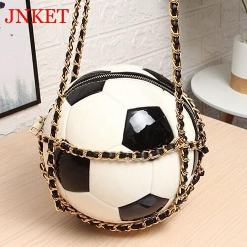 JNKET New Women Chain Football Bags Round Bag PU Leather Shoulder Bag Casual Sling Bag Crossbody Bag