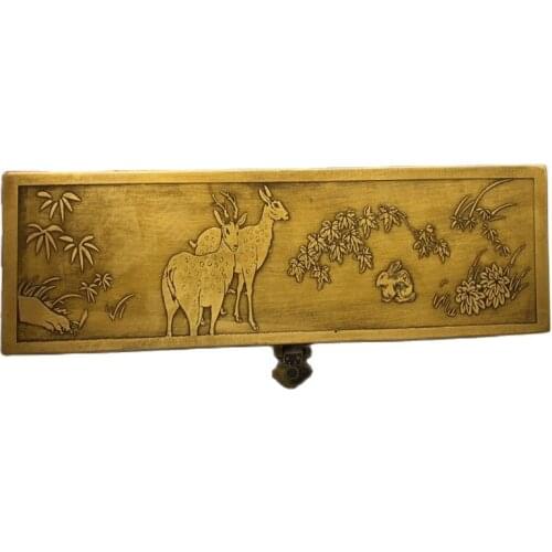 Chinese Old Copper Collection Pure Copper Deer Jewelry Box