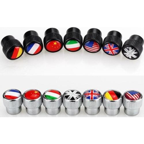 200pcs Germany France Italy UK USA Flags Car Wheel Tire Valve Cap Covers Sticker Metal England Car Tire Valve Caps Car-styling