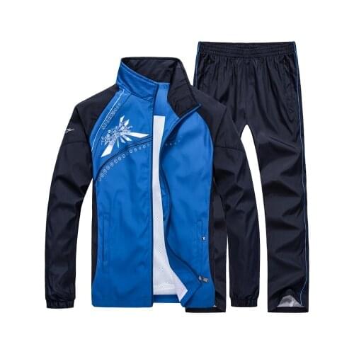 2017 5color Men tracksuit sets big Size Mens Sport Suit Running Sportwear spring Long Sleeve with net outdoor fitness clothing