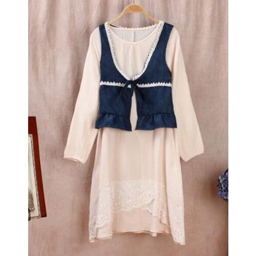 Mori Girl Lace Crochet Long Sleeve Dress Hippie Boho Novelty Cawaii Lolita Dress Robes Tunic Women Autumn Dress Vestido Oncinha