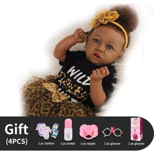 UCanaan 55CM 22'' Black Reborn Baby Doll Realistic Newborn Baby Dolls Lifelike Soft Silicone Vinyl Girls Toys Gift For Children