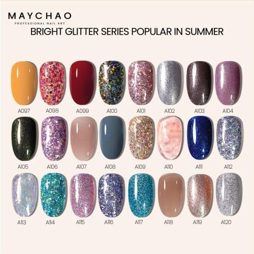MAYCHAO 7.3ml Crystal Pink Gel Nail Polish Shiny Diamond Top Coat Gel Semi Permanent Varnish Clear UV Gel Lacquer Art Polish