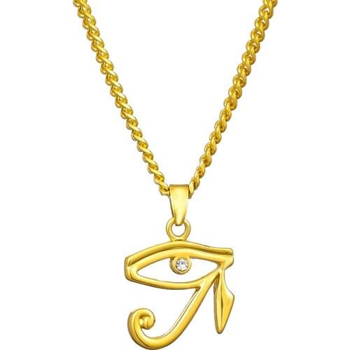 Trendy Classic Vintage Egyptian Amulet Eagle Head God Eyes Metal Pendant Pharaoh Guard God Horus Eye Necklace Long Choker
