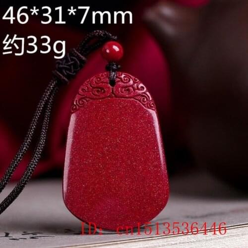 Fashion Cinnabar Jade No sign Pendant Necklace Jewellery Chinese Hand-Carved Healing Women Man Luck Gift Sweater Chain