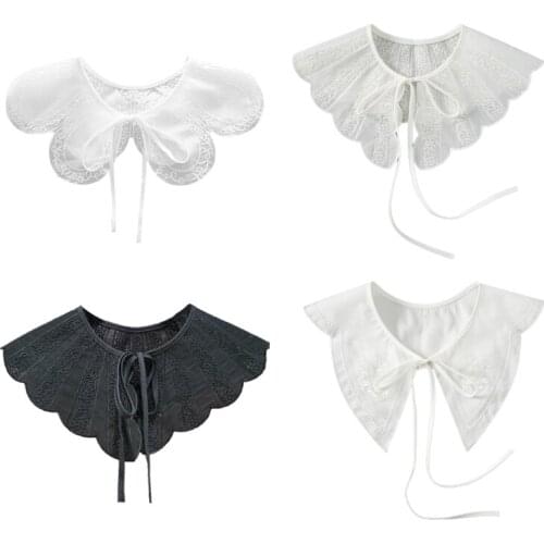 M2EA Fashion Women False Collar Flower Pattern Embroidery False Collar Tie Summer Outfit Accessories Exquisite Decoration