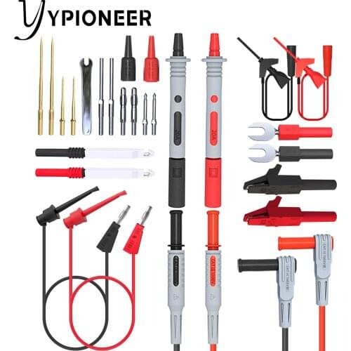 YPioneer P1308D Silicone Multimeter Test Leads Kit Replaceable Gold-Plated Precision Sharp Probe Set Alligator Clip Minigrabber