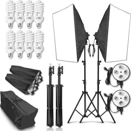 ZUOCHEN 8PCS Lamps E27 135W Bulbs Photography Lighting Kit 2PCS Softbox Lightbox+Light Stand For Photo Studio Diffuser