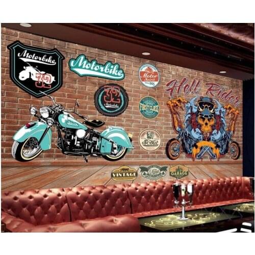 Custom photo mural 3d wallpaper KTV trend retro motorcycle license plate brick wall room home decor wallpaper for walls 3 d