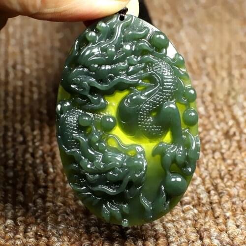 Natural Green Hand Carved Jade Pendant Fashion Accessories Charm Jewelry for Men and Women with Chain Necklace