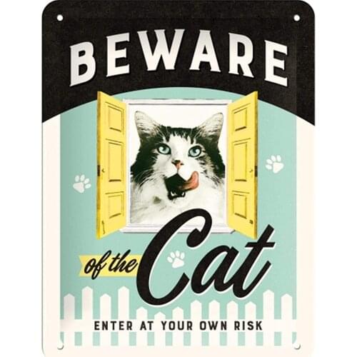 Nostalgic-Art Retro Tin Sign Animal Club Beware Gift idea for cat Lovers, Metal Plaque, Vintage Design for Decoration