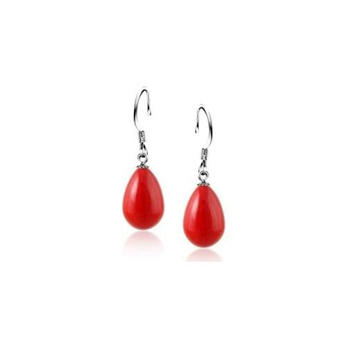 Wholesale good Free shipping Gift - natural sallei nanyang pearl red 925 pure silver drop shell bead earring silver Fine Womans