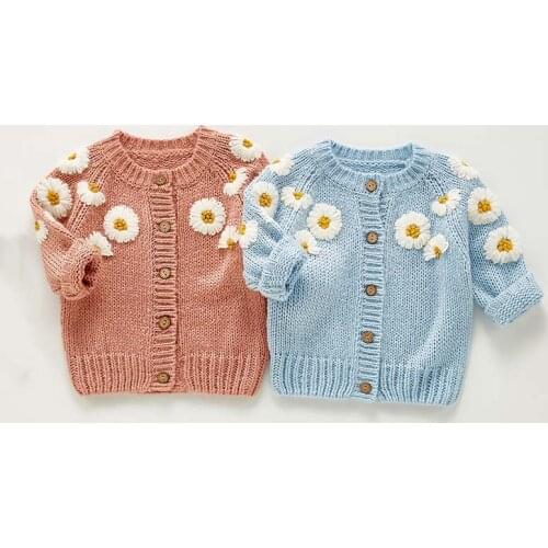 Autumn Newborn Girls Cardigan Sweater Coat Infant Girls Long Sleeve Daisy Flower Top Toddler Baby Girl Clothes Embroidered Coats