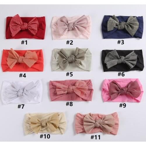 22pc/lot New Coming 4" Ribbed Kntted Hair Bow Nylon Headband,Newborn Baby Nylon Turban Head wraps Girls Party Hair Accessories