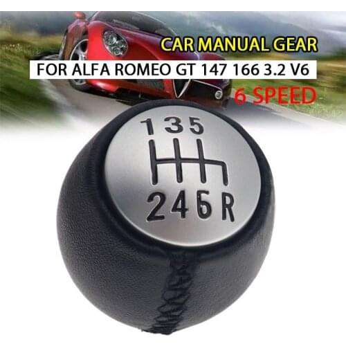 6 Speed Car Auto Manual Gear Shift Knob PU Leather Lever Shifter Handball Round 55347088 For Alfa Romeo GT 147 166 3.2 V6