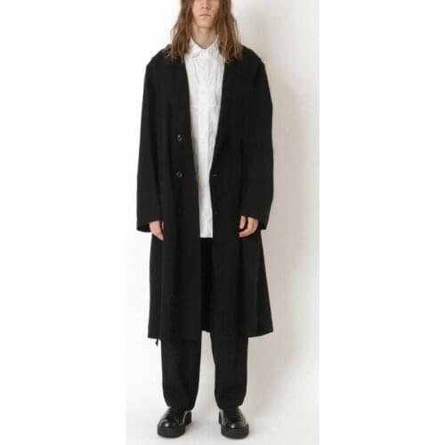S-7XL!!2020 new mens hoodie casual mens coat trench coat belt over the knee wool coat