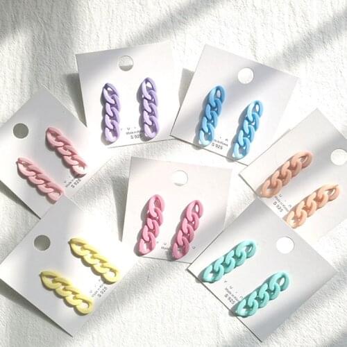 Korean Style Chain Earrings for Women Candy Color Acrylic Chain Drop Earrings New Fashion Geometric Tassels Earrings Jewelry