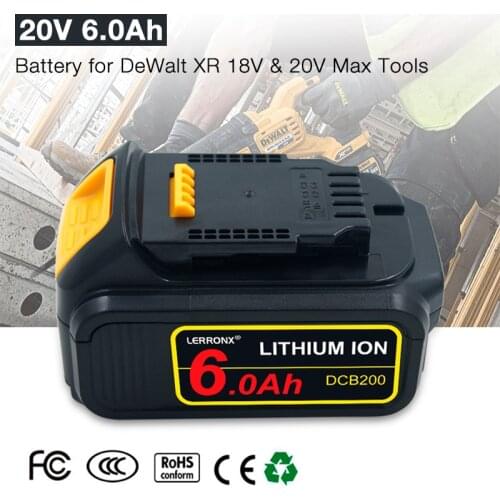 20V 6000mAh Li-ion Replacement Rechargeable Battery for Dewalt 18V 20V Battery DCB184 DCB201 DCB200 DCB205 DCD985B DCD780 DCF880