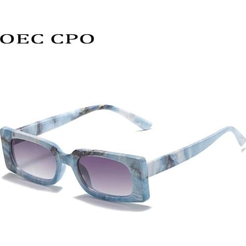 OEC CPO Vintage Small Rectangle Sunglasses Women Men Retro Flower Color Sun Glasses Men Fashion Punk Square Eyeglasses UV400