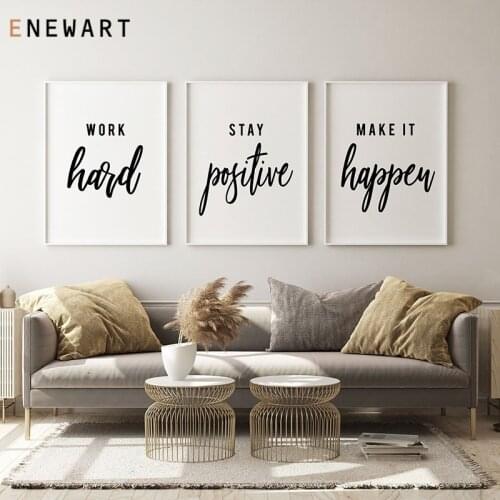 Modern Office Decorative Motivational Quote Canvas Print Work Hard Stay Positive Make It Happen Workplace Painting Wall Art