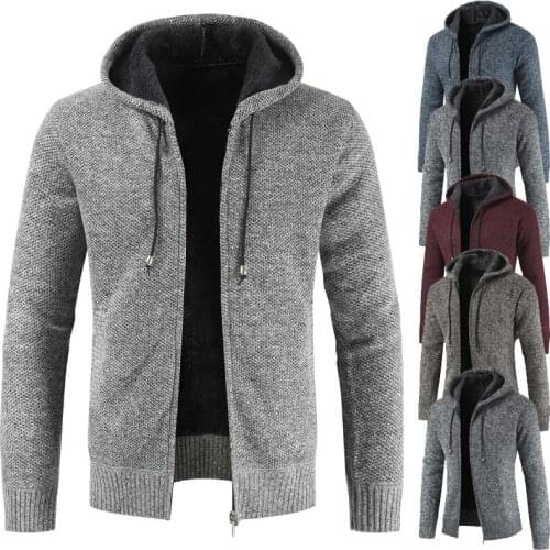 Mens autumn and winter new sweater hooded sweater plus plush warm coat fashion high quality casual loose cardigan