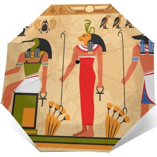 Wind Resistant Folding Automatic Umbrella Women Auto Colored Egypt Theme Windproof Umbrellas Rain For Men Parasol