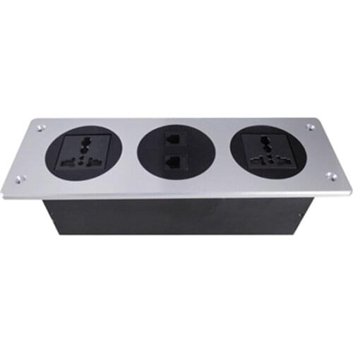 Embedded Hotel Wall Outlet with 2 National Universal Power Sockets, 1 telephone, 1 RJ45 Network for Office Conference meeting