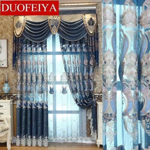 European Style Curtains for Living Room Bedroom Semi-shading Embroidered Screens Fabric Curtains Finished Product Customization